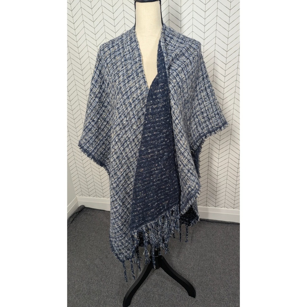 Jessica McClintock Poncho Cape Womens OS Blue Metallic Lagenlook Quiet Luxury‎